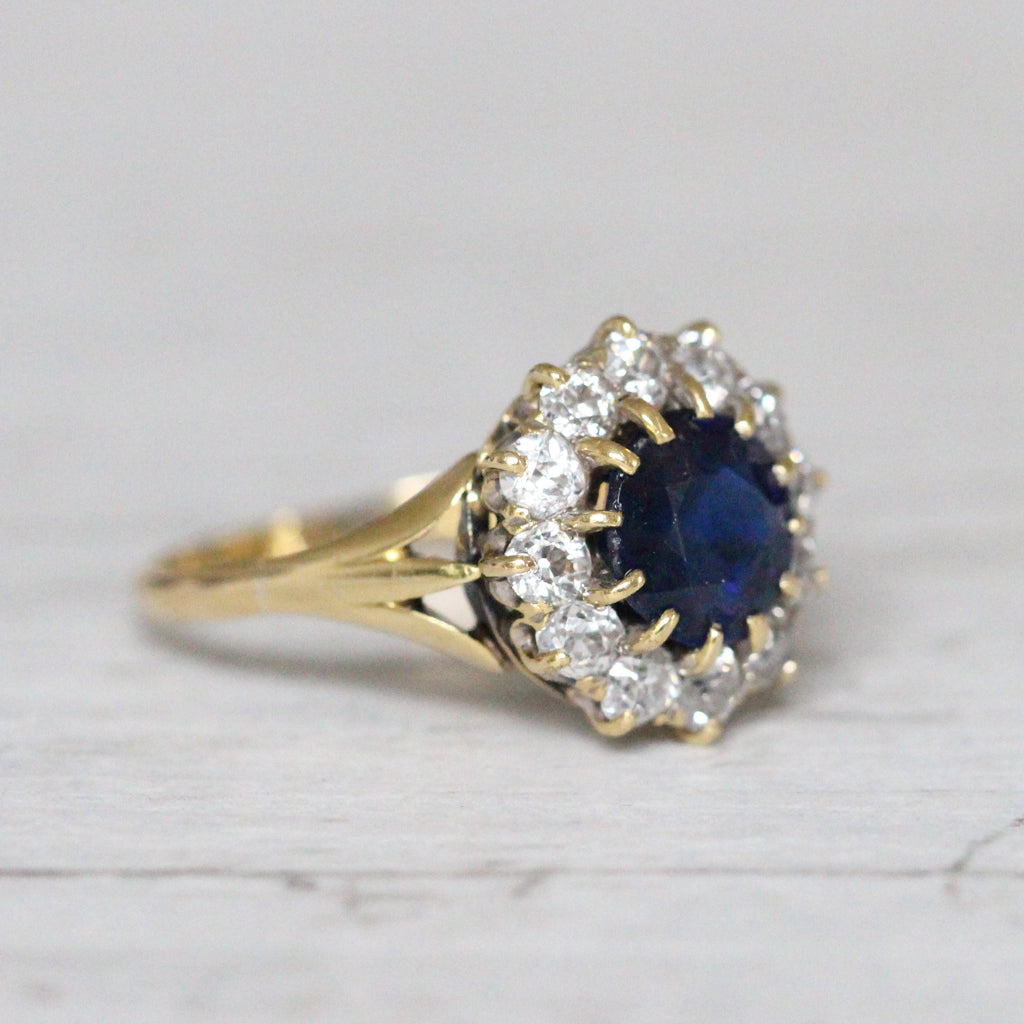 Victorian 1.50 Carat Sapphire and Old Cut Diamond Round Cluster