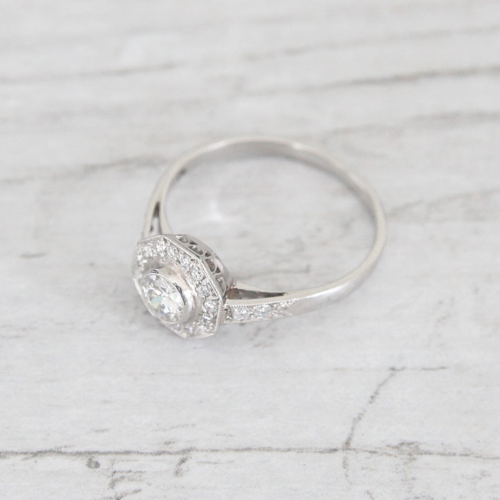 Art Deco Style 0.55 Carat Transitional Cut Diamond Octagonal Halo Cluster