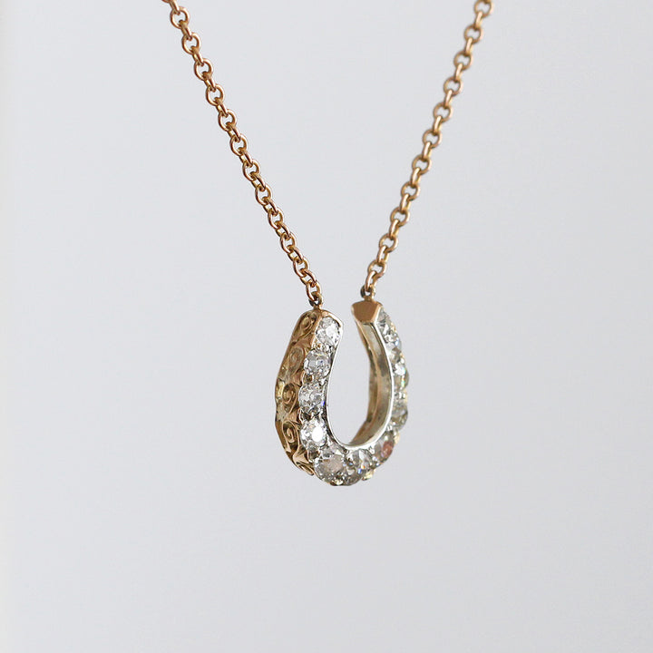 Victorian Old Mine Cut Diamond Horseshoe Necklace