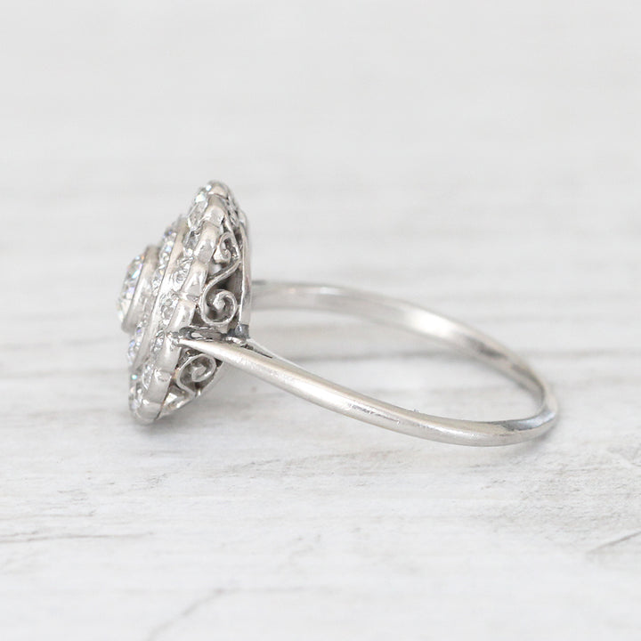 Art Deco 1.08 Carat Old European Cut Diamond Double Halo Ring