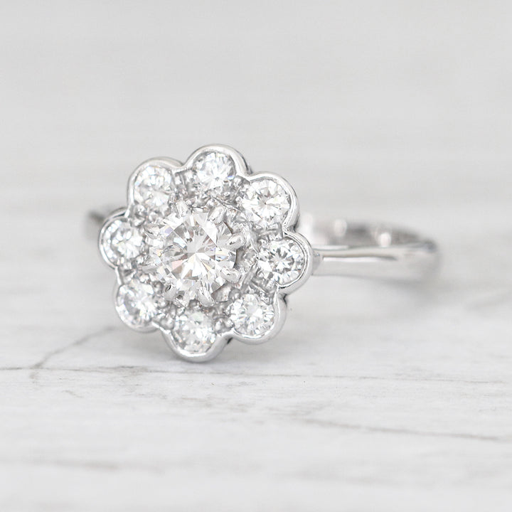 Vintage 0.78 Carat Brilliant Cut Diamond Daisy Cluster Ring
