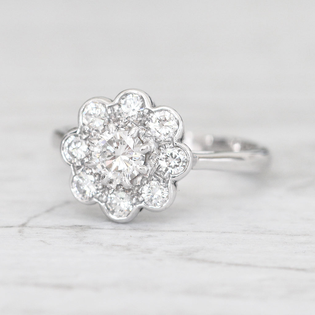 Vintage 0.78 Carat Brilliant Cut Diamond Daisy Cluster Ring