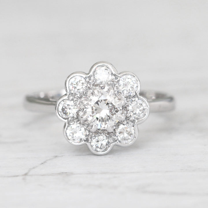 Vintage 0.78 Carat Brilliant Cut Diamond Daisy Cluster Ring