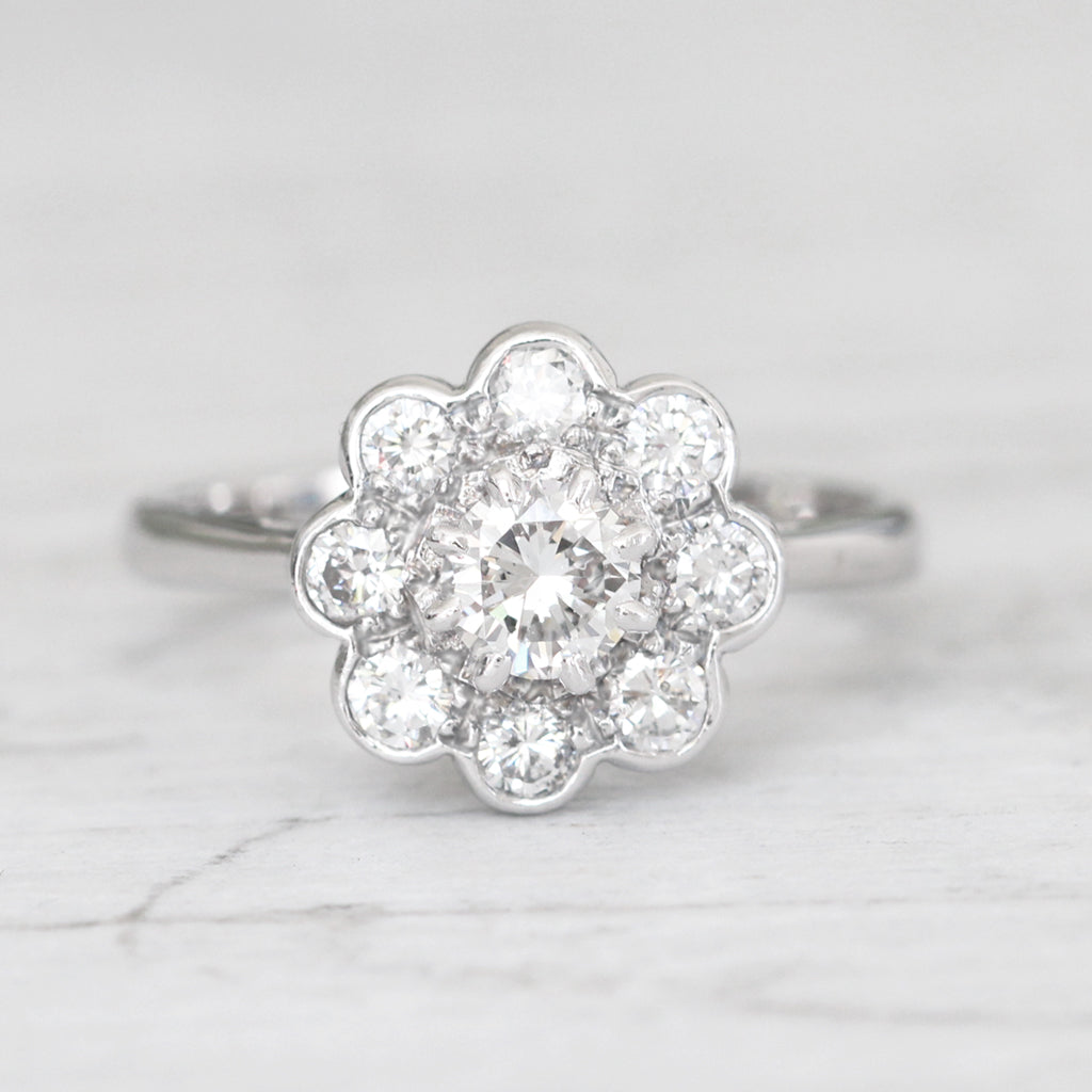 Vintage 0.78 Carat Brilliant Cut Diamond Daisy Cluster Ring