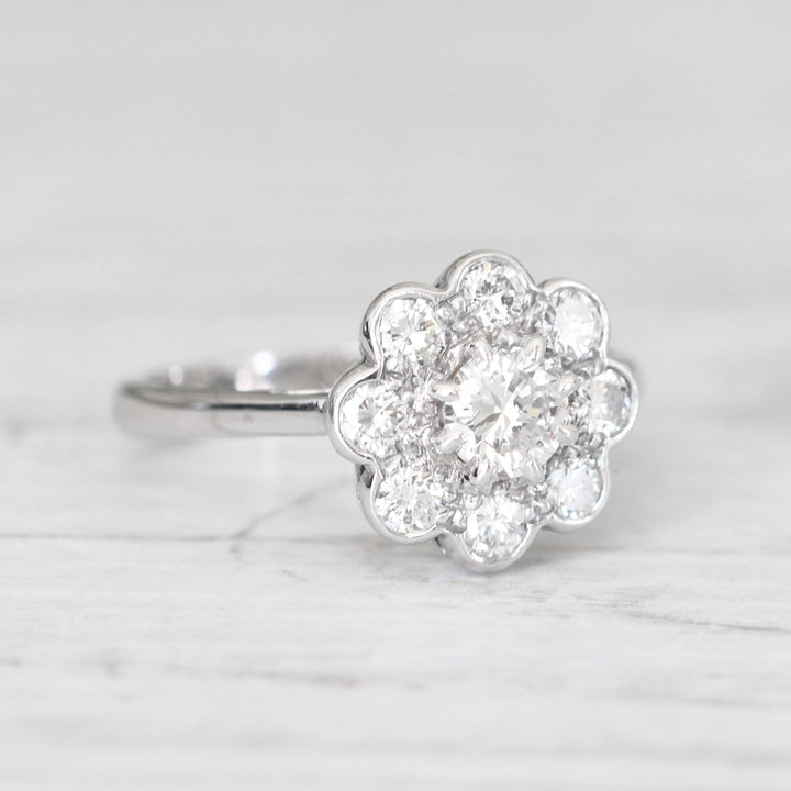 Vintage 0.78 Carat Brilliant Cut Diamond Daisy Cluster Ring