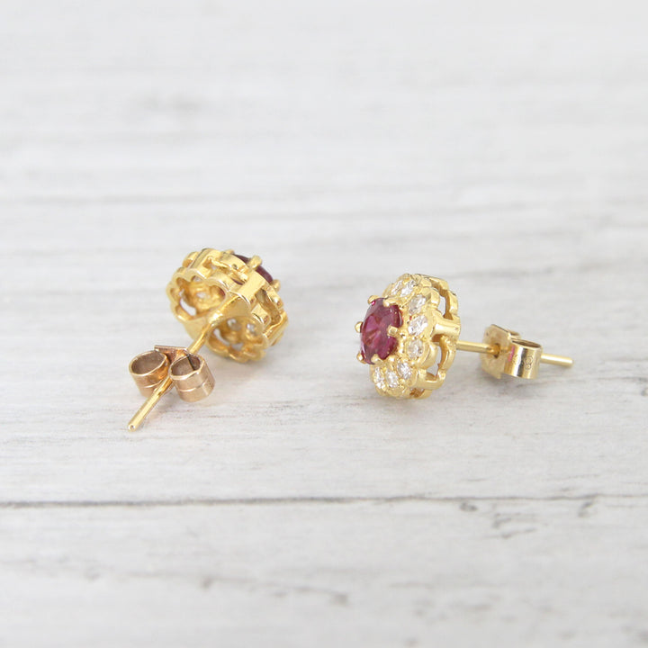 Vintage Ruby and Diamond Stud Earrings