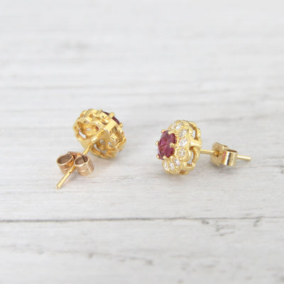 Vintage Ruby and Diamond Stud Earrings