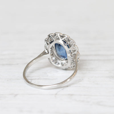 Art Deco 1.35 Carat Verneuil Sapphire and Old Cut Diamond Cluster