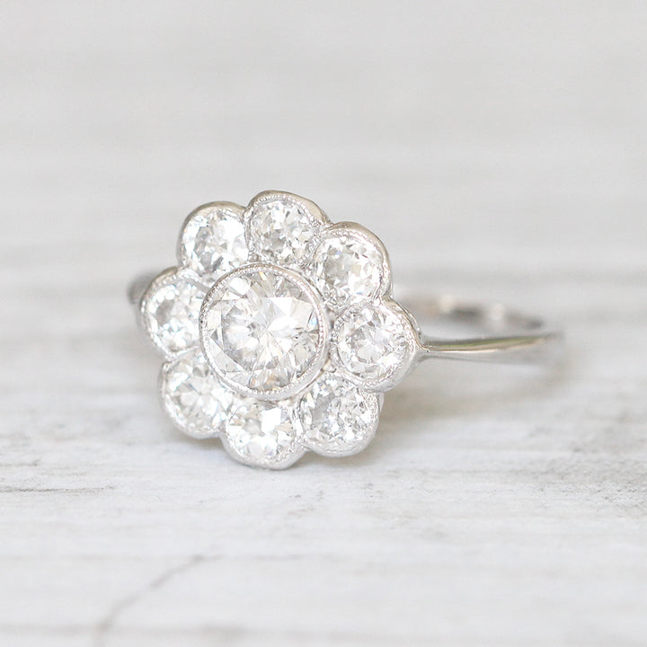Art Deco 1.24 Carat Old Cut Diamond Daisy Cluster Ring