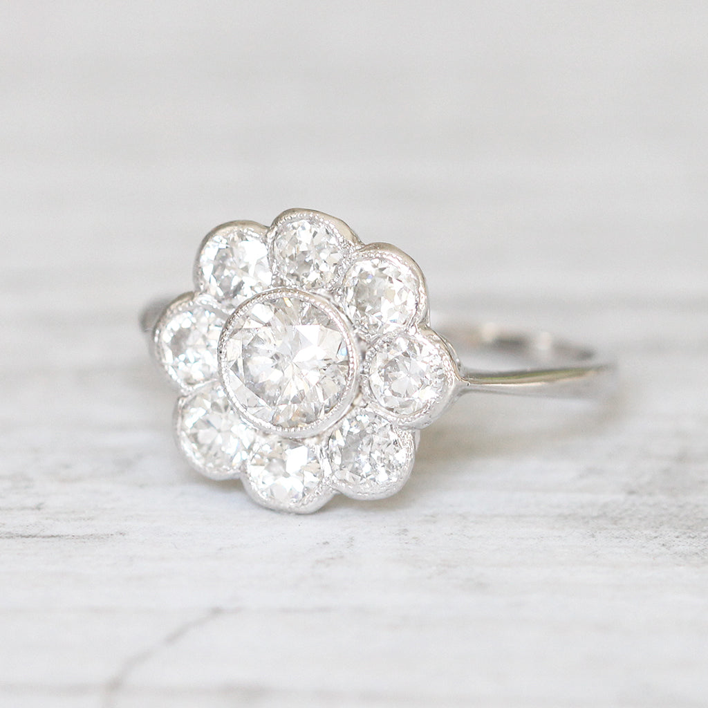 Art Deco 1.24 Carat Old Cut Diamond Daisy Cluster Ring