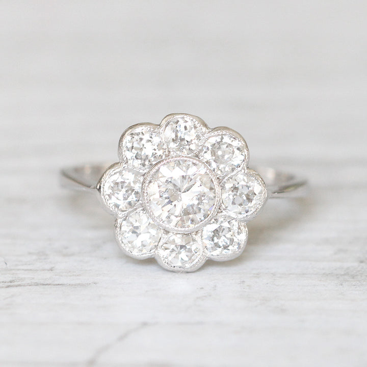 Art Deco 1.24 Carat Old Cut Diamond Daisy Cluster Ring