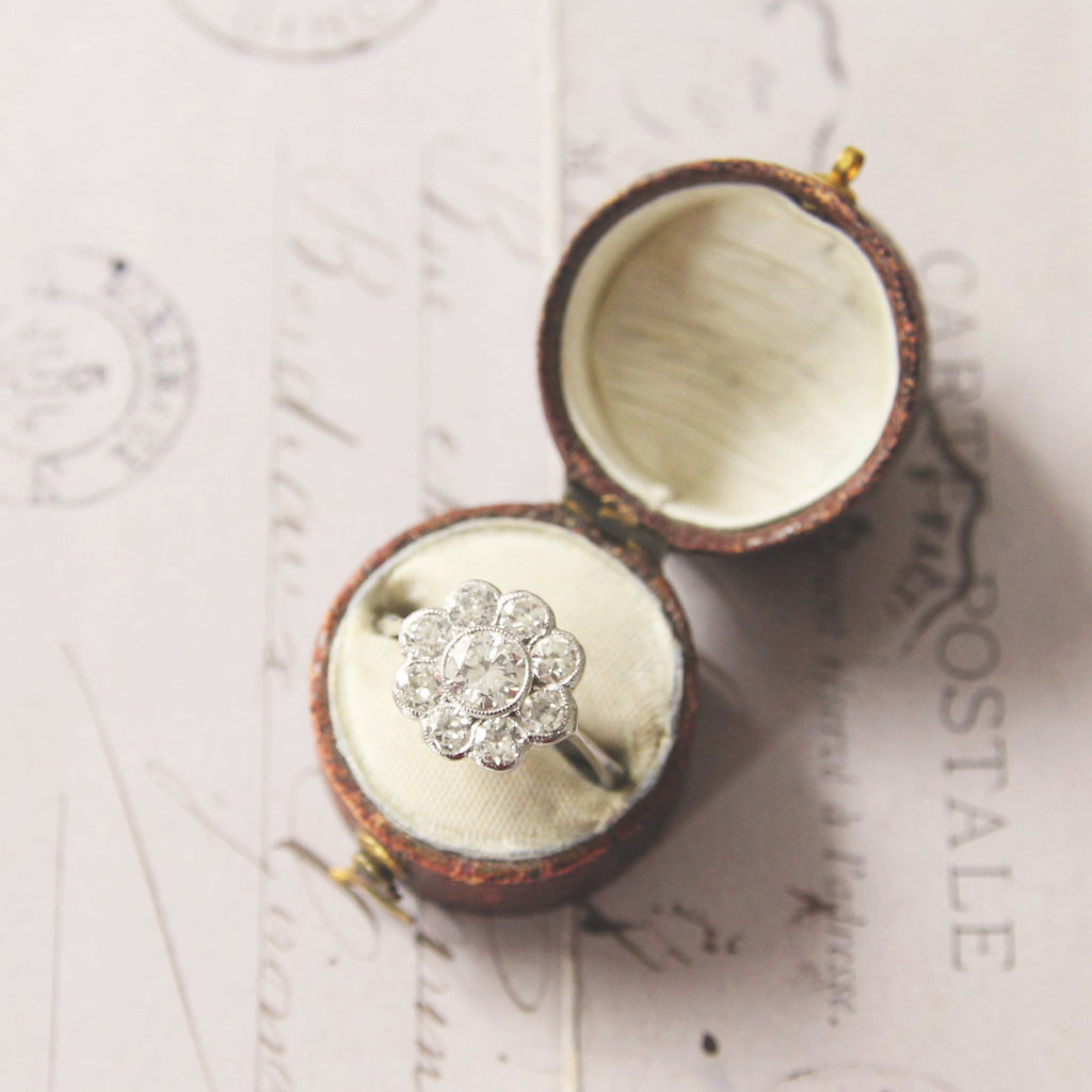 Art Deco 1.24 Carat Old Cut Diamond Daisy Cluster Ring