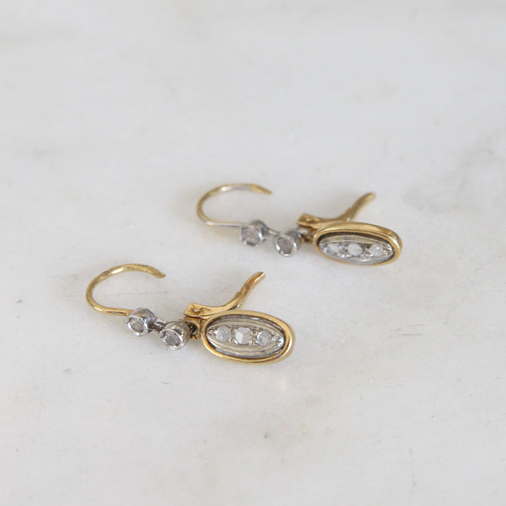 Vintage Florentine Rose Cut Diamond Drop Earrings