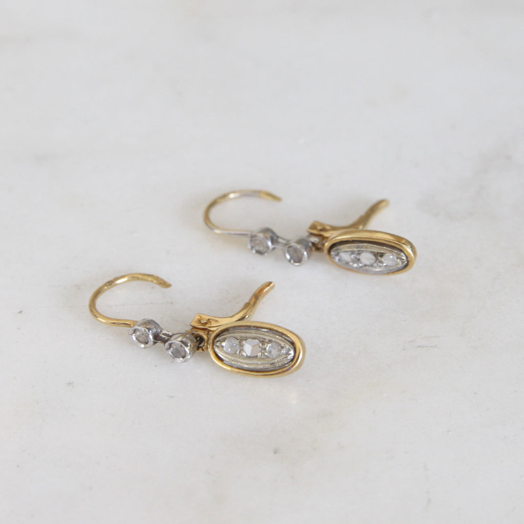 Vintage Florentine Rose Cut Diamond Drop Earrings