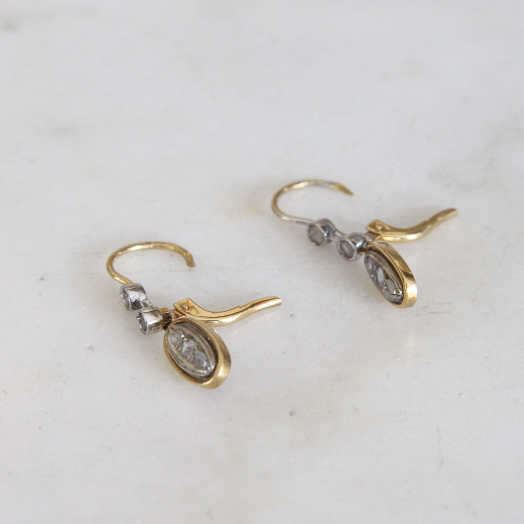Vintage Florentine Rose Cut Diamond Drop Earrings