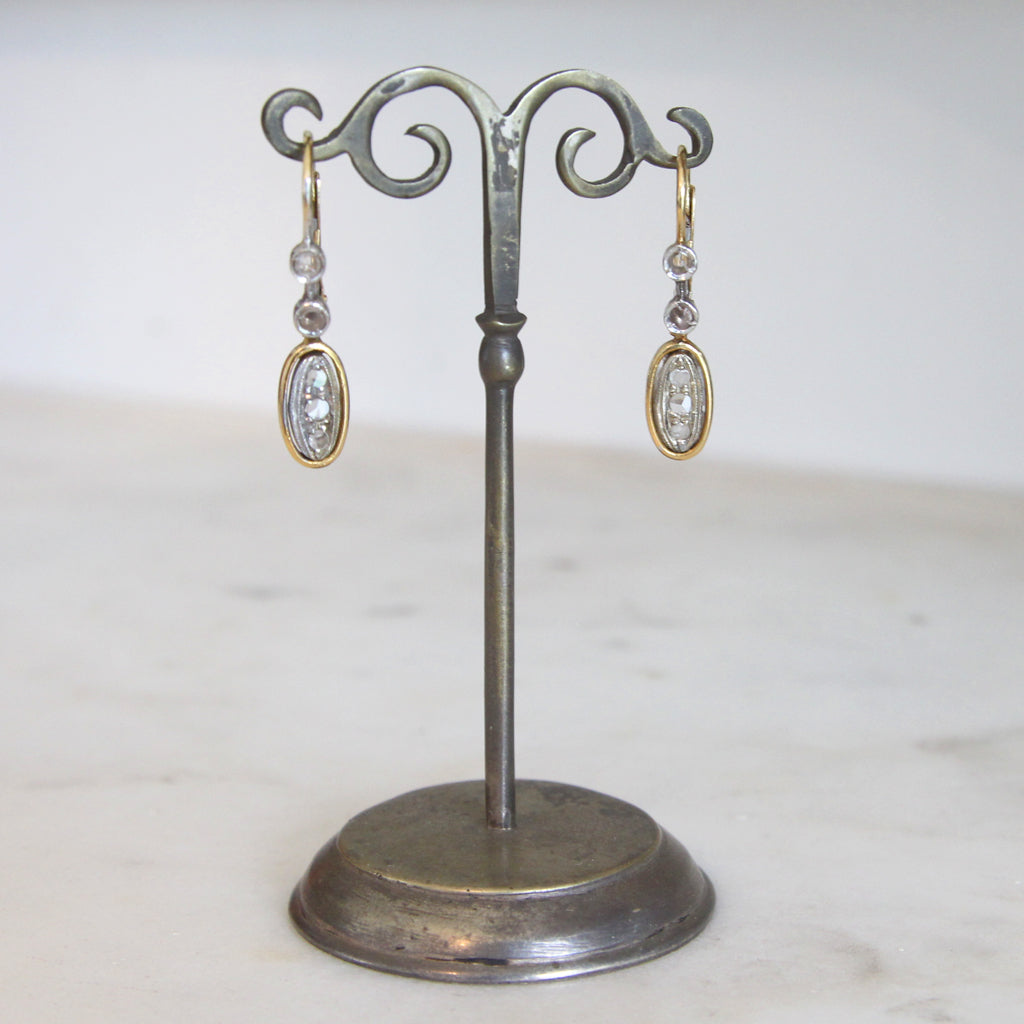 Vintage Florentine Rose Cut Diamond Drop Earrings