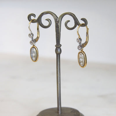 Vintage Florentine Rose Cut Diamond Drop Earrings