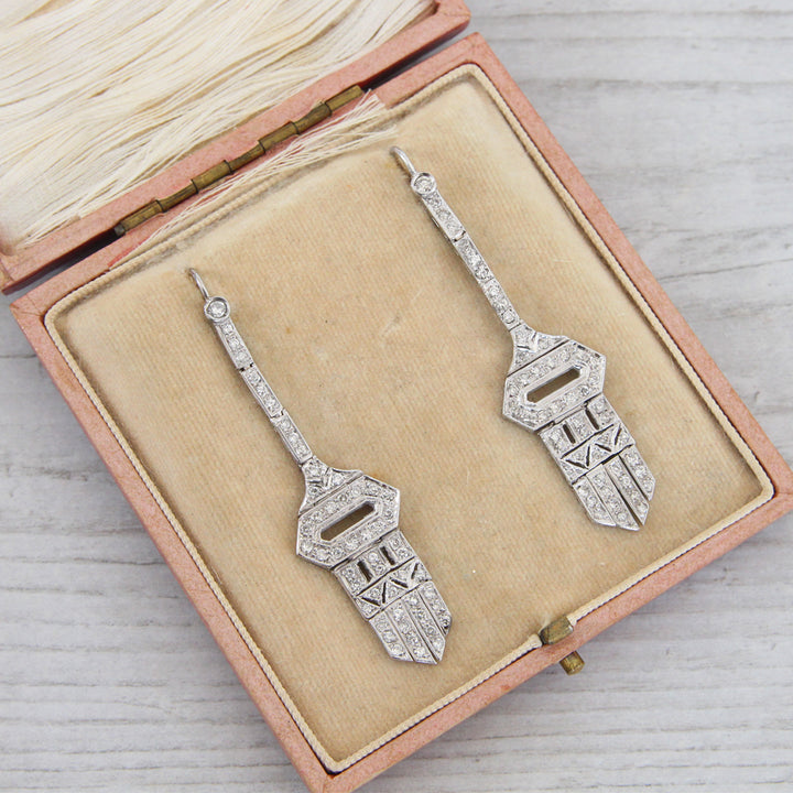 Art Deco 1.10 Carat Diamond Chandelier Drop Earrings