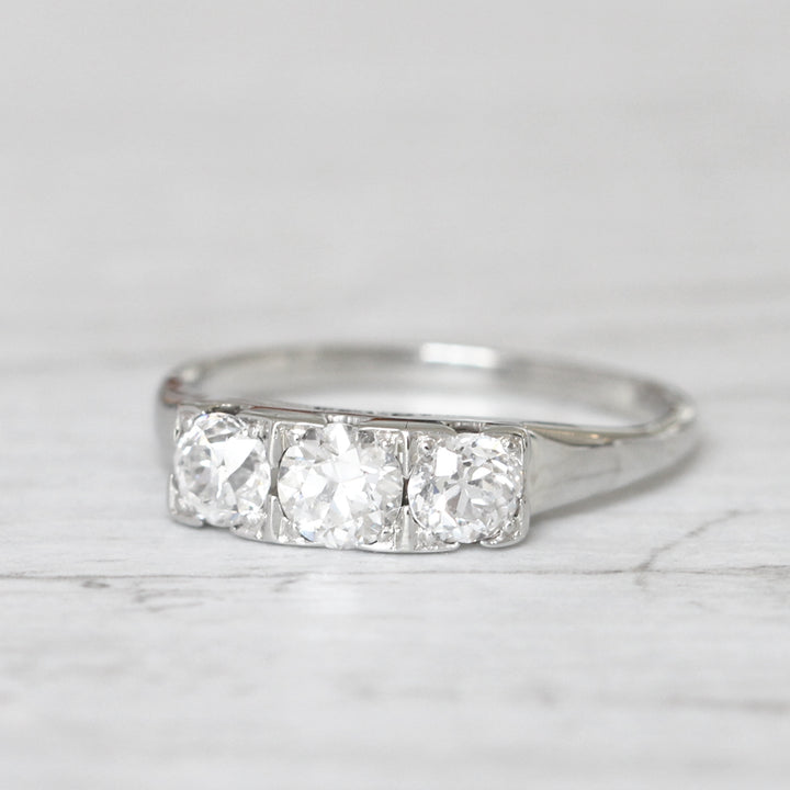 Art Deco 0.90 Carat Old European Cut Diamond Three Stone