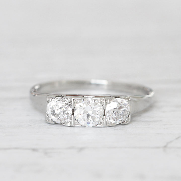 Art Deco 0.90 Carat Old European Cut Diamond Three Stone