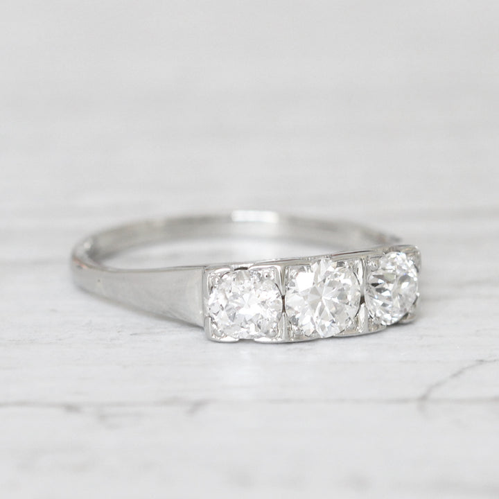 Art Deco 0.90 Carat Old European Cut Diamond Three Stone