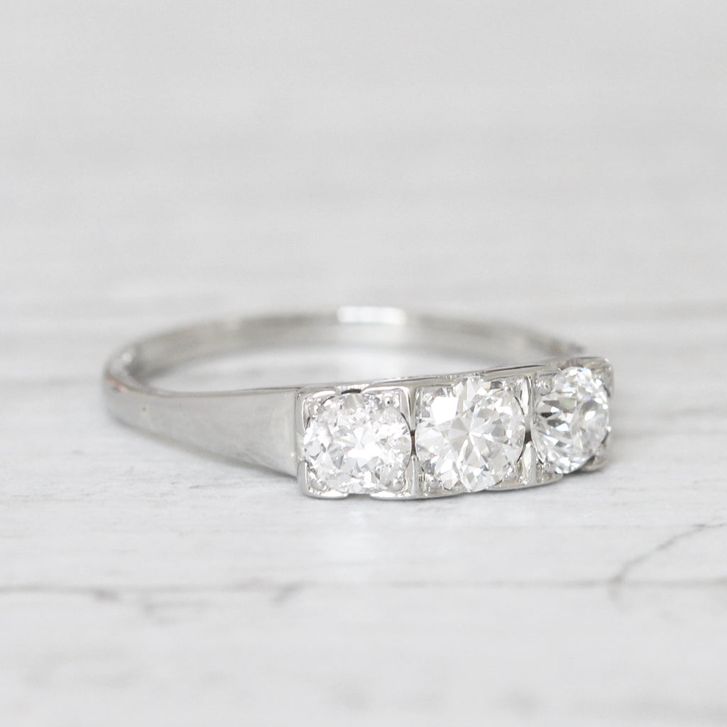 Art Deco 0.90 Carat Old European Cut Diamond Three Stone