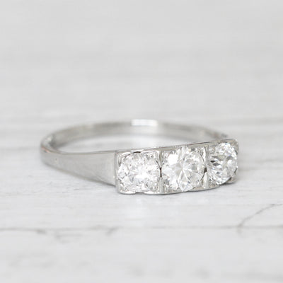 Art Deco 0.90 Carat Old European Cut Diamond Three Stone