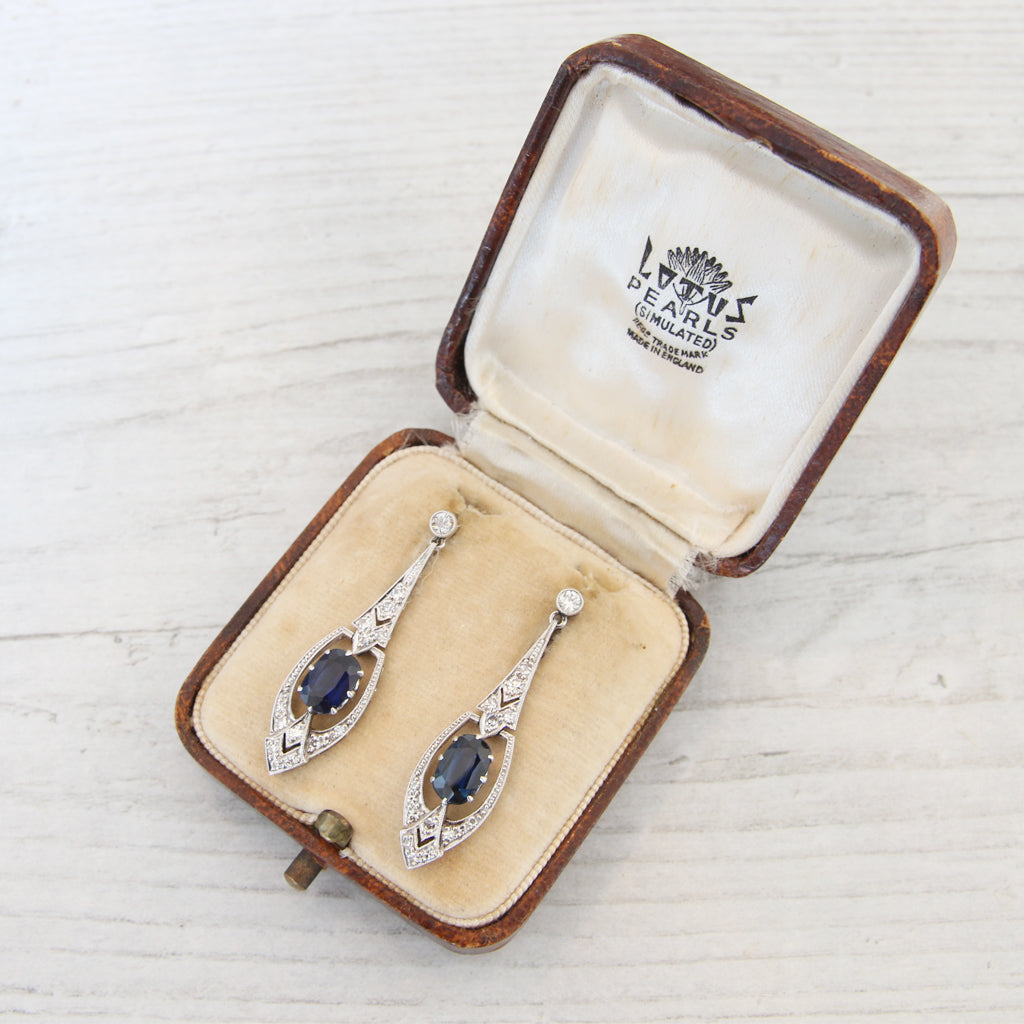 Art Deco Sapphire and Diamond Drop Earrings