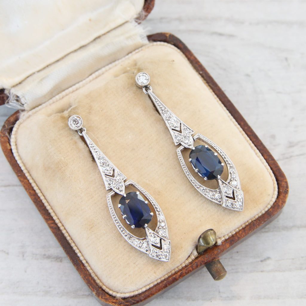 Art Deco Sapphire and Diamond Drop Earrings