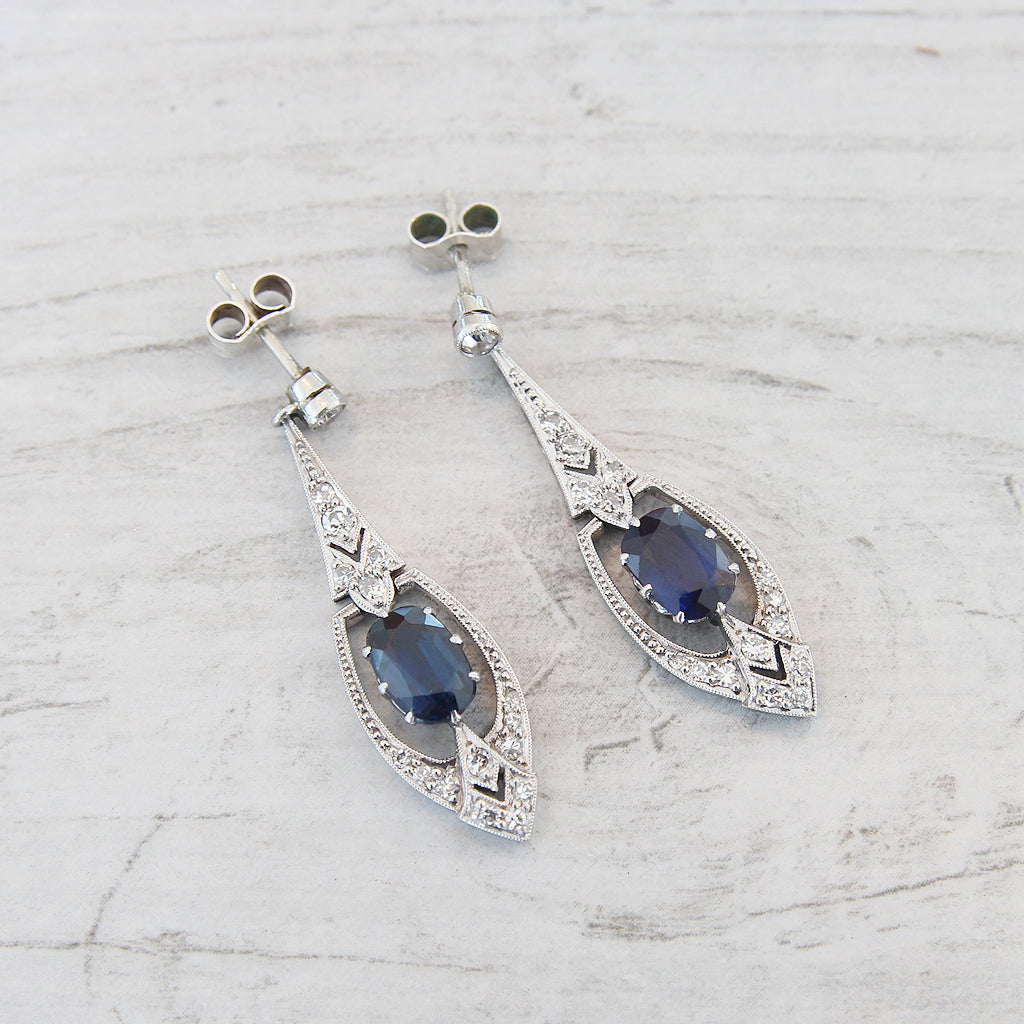 Art Deco Sapphire and Diamond Drop Earrings