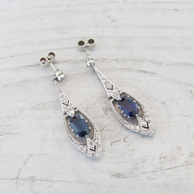 Art Deco Sapphire and Diamond Drop Earrings