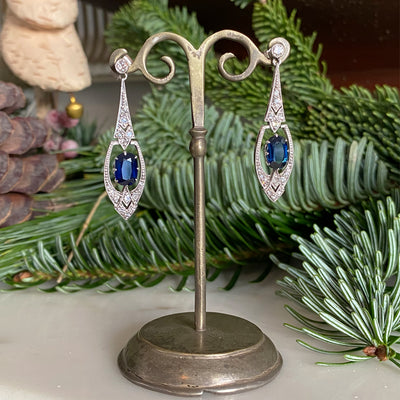 Art Deco Sapphire and Diamond Drop Earrings