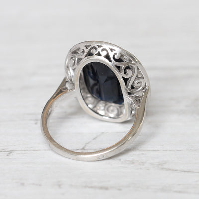 French Art Deco 6 Carat Sapphire and Diamond Cluster Ring