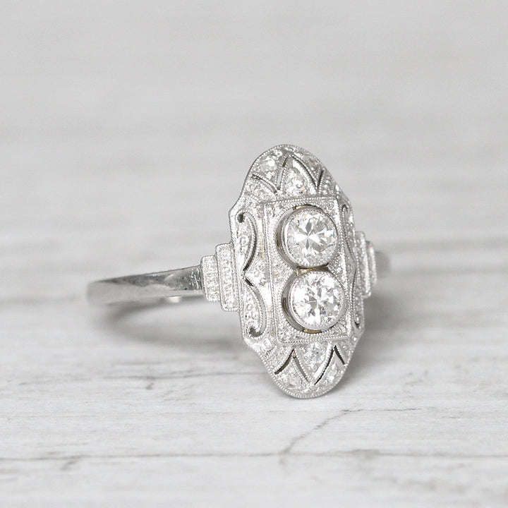 Art Deco Style 0.34 Carat Transitional Cut Diamond Panel Cluster Ring
