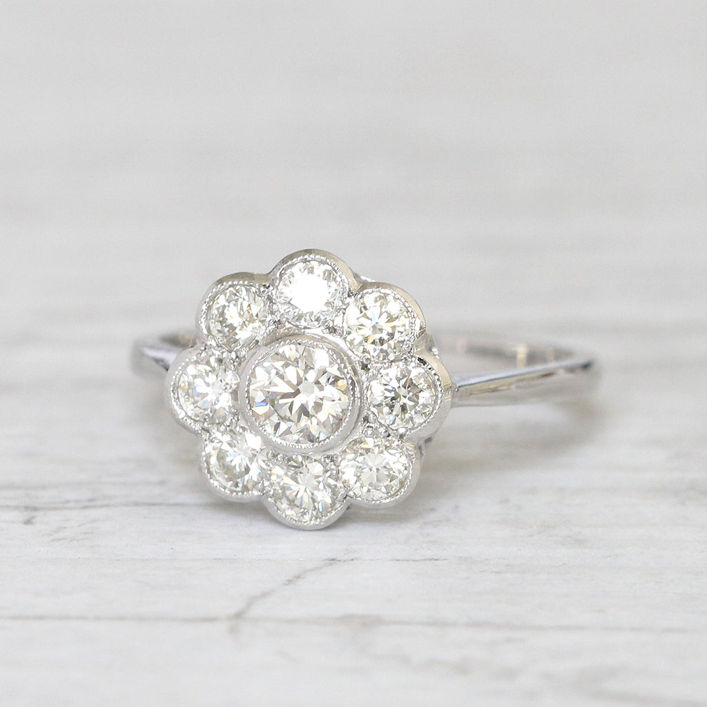 Edwardian Style 0.97 Carat Brilliant Cut Diamond Daisy Cluster