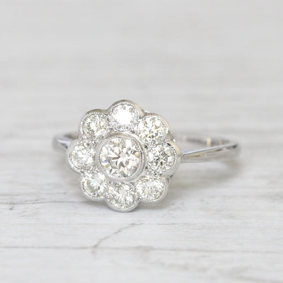 Edwardian Style 0.97 Carat Brilliant Cut Diamond Daisy Cluster