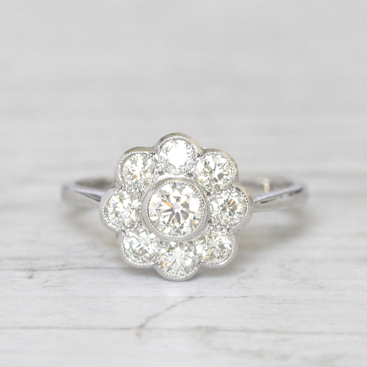 Edwardian Style 0.97 Carat Brilliant Cut Diamond Daisy Cluster
