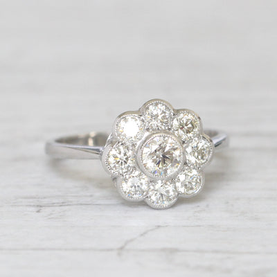 Edwardian Style 0.97 Carat Brilliant Cut Diamond Daisy Cluster