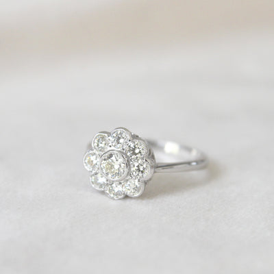 Edwardian Style 0.97 Carat Brilliant Cut Diamond Daisy Cluster