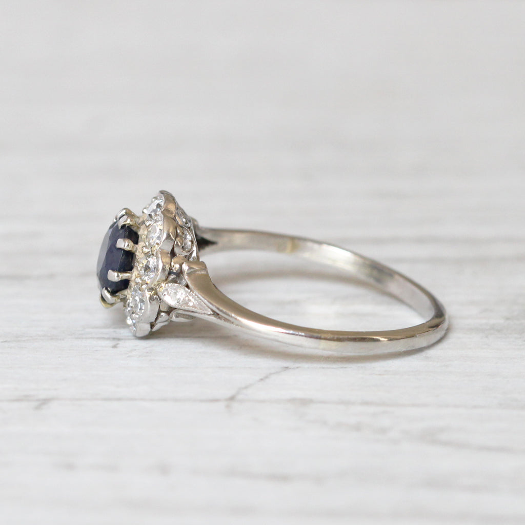 Antique 0.85 Carat Sapphire and Old Cut Diamond Cluster