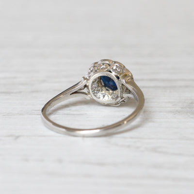 Antique 0.85 Carat Sapphire and Old Cut Diamond Cluster