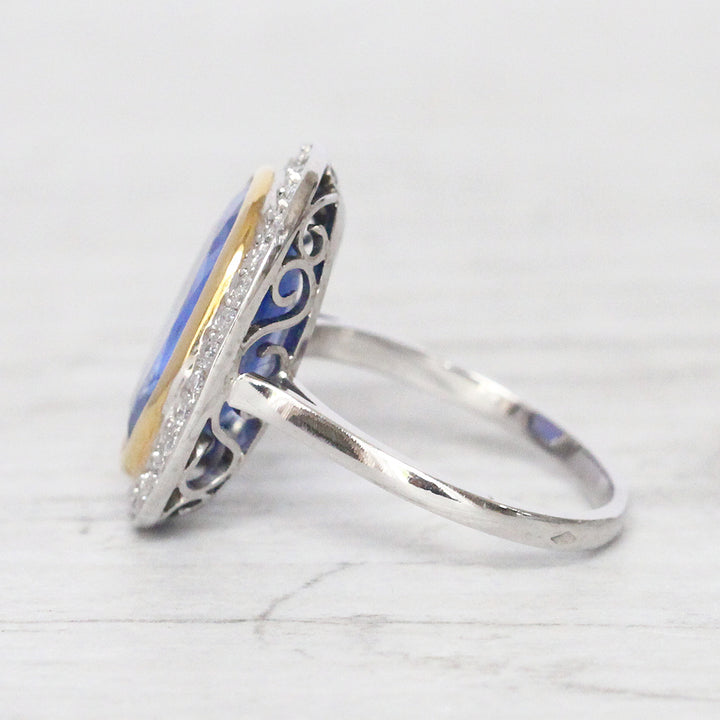 French Art Deco 8.41 Carat Ceylon Sapphire and Diamond Cluster