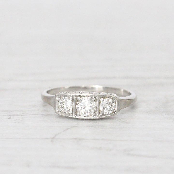 Art Deco 0.48 Carat Old European Cut Diamond Three Stone