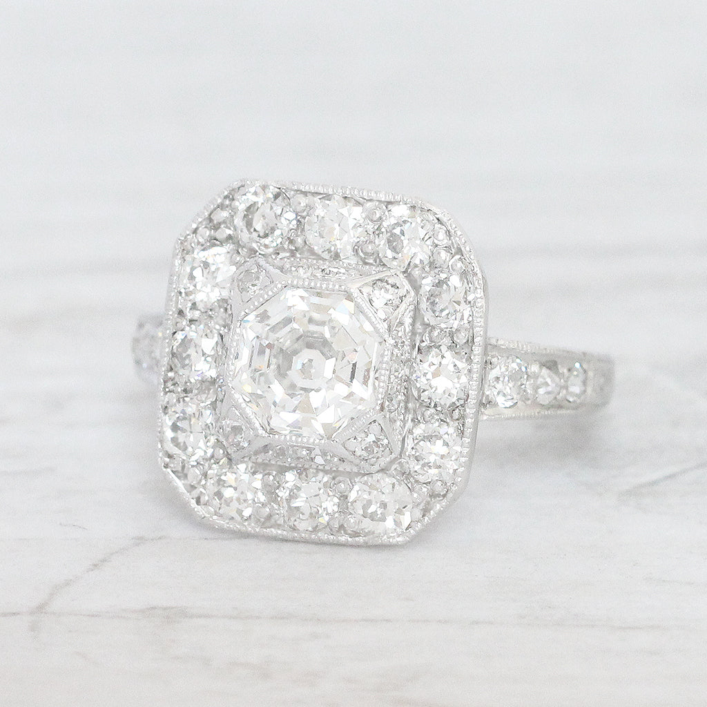 Art Deco 1.10 Carat Octagonal Cut Diamond Cluster Ring