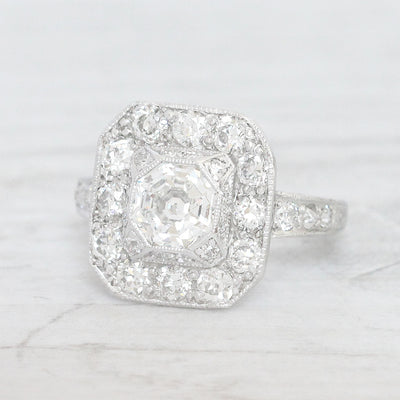 Art Deco 1.10 Carat Octagonal Cut Diamond Cluster Ring