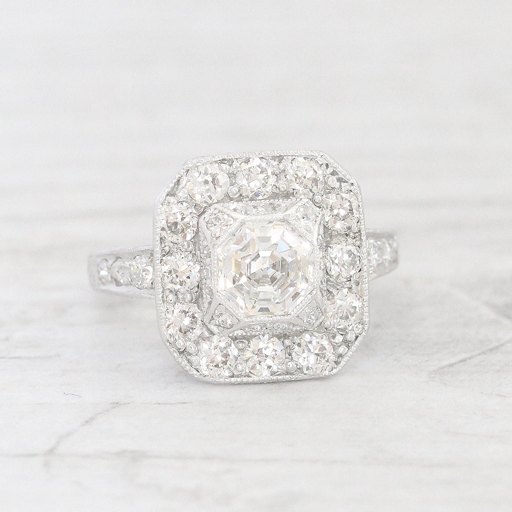 Art Deco 1.10 Carat Octagonal Cut Diamond Cluster Ring