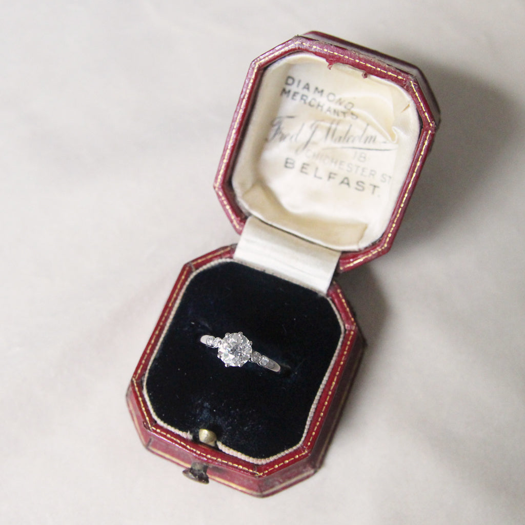 Art Deco 0.95 Carat Old European Cut Diamond Solitaire with Original Box