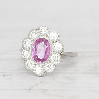 Vintage Style 1.70 Carat Pink Sapphire and Diamond Cluster
