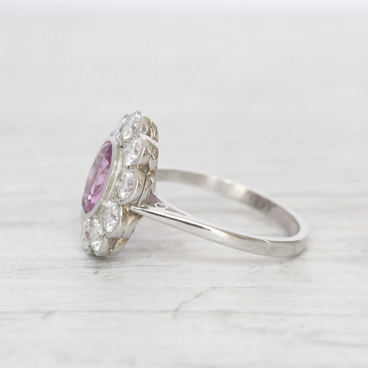 Vintage Style 1.70 Carat Pink Sapphire and Diamond Cluster