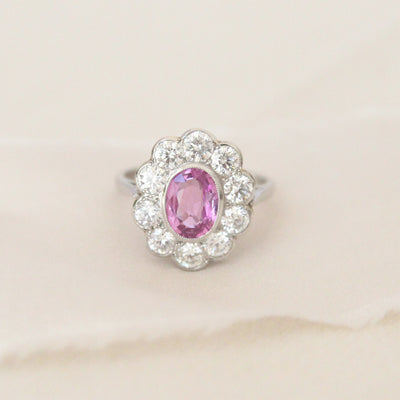 Vintage Style 1.70 Carat Pink Sapphire and Diamond Cluster